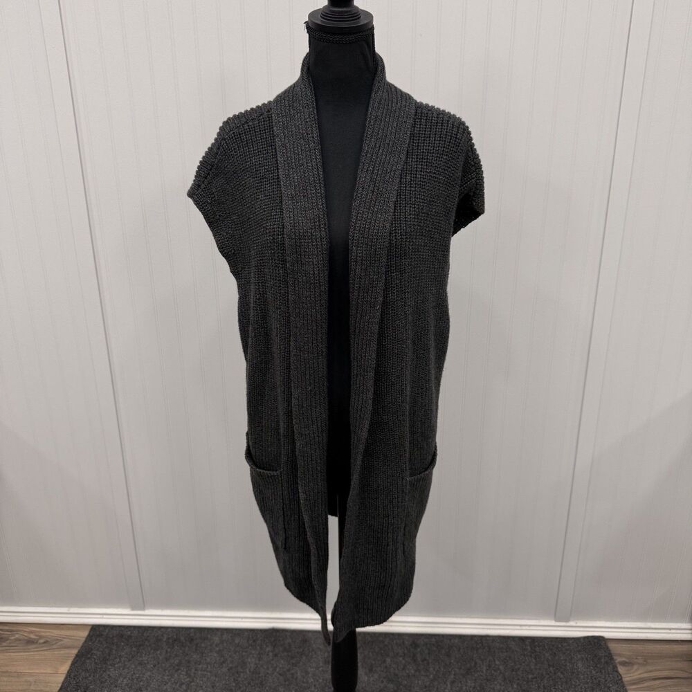 J. Jill Women's Size 2X Dark Gray Textured Gilet Long Knit Sweater Vest